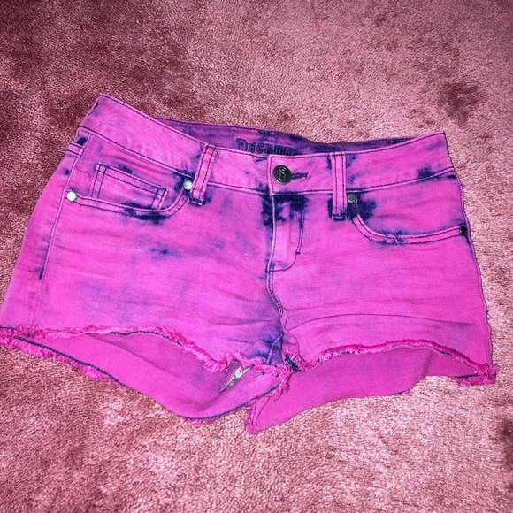 Hot Pink Acid Wash Demin Shorts - Picture 1 of 5